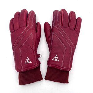 Saranac Ladies Medium Red Leather Gloves Drum Dyed Naked Cowhide Nylon Lined